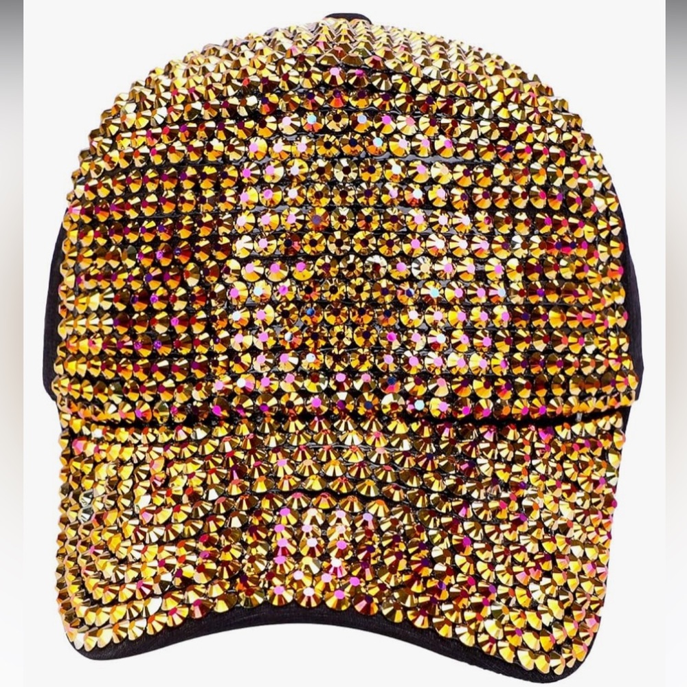 Jazzy Fluorescent Gold Bling Rhinestones Baseball Cap Adjustable